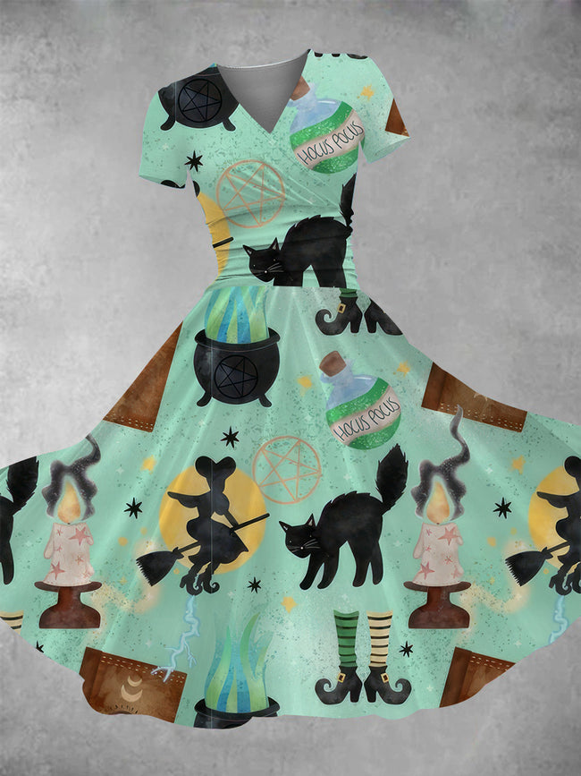 Women's Cartoon Witch Print Maxi Dress