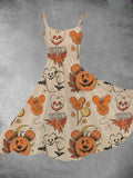 Women's Vintage Halloween Pumpkin Print Two-Piece Dress