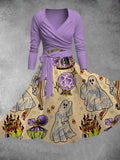 Women's Vintage Halloween Ghost Pin up Print Two-Piece Dress