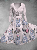 Women's Vintage Halloween Ghost Pin up Print Two-Piece Dress