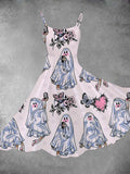 Women's Vintage Halloween Ghost Pin up Print Two-Piece Dress