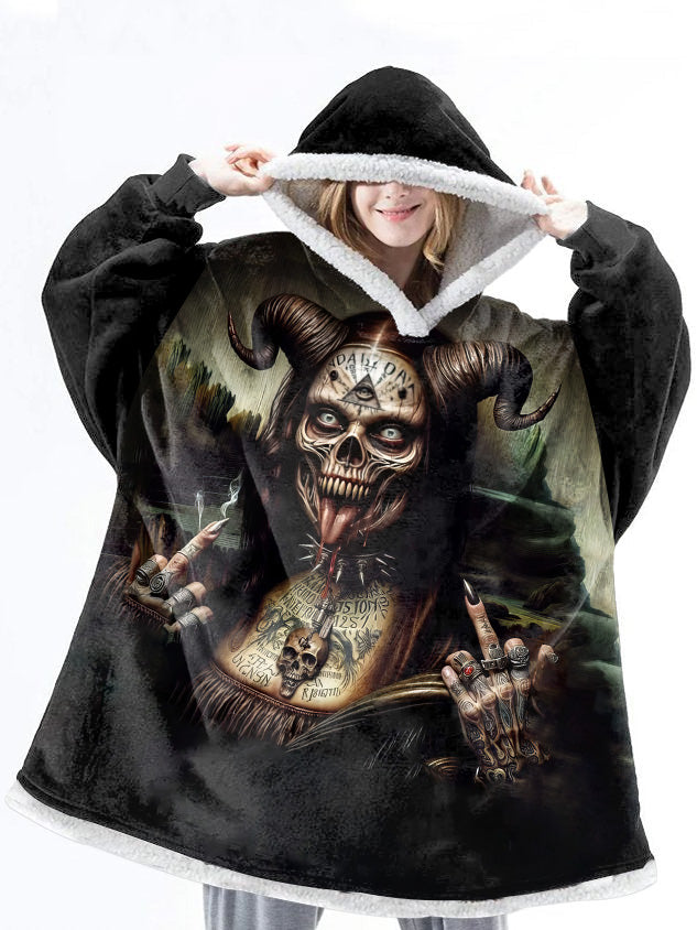 Hallowen Demon Oversize Flannel Hoodie Blanket