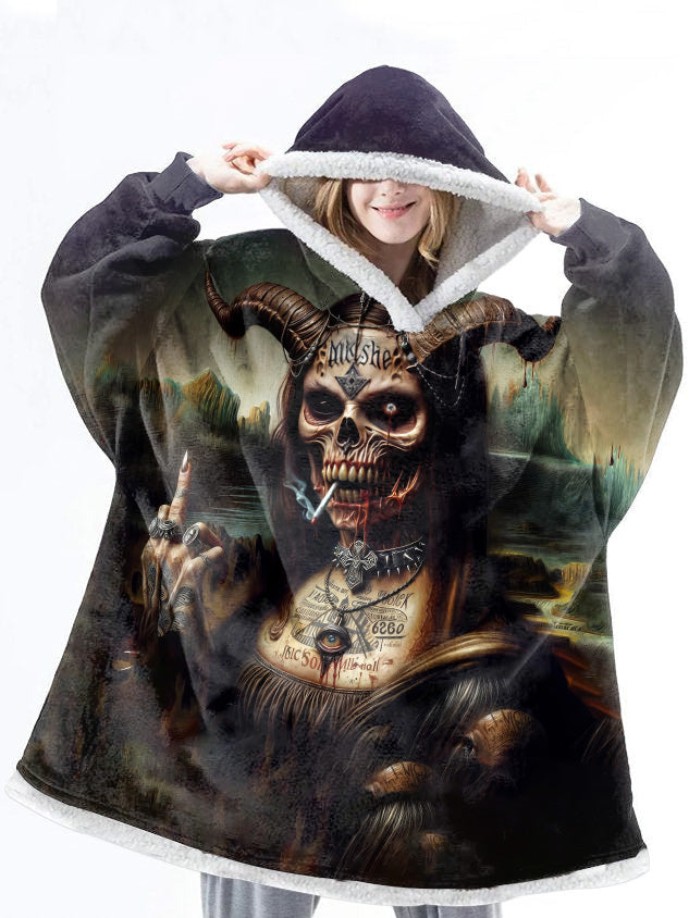 Hallowen Demon Oversize Flannel Hoodie Blanket