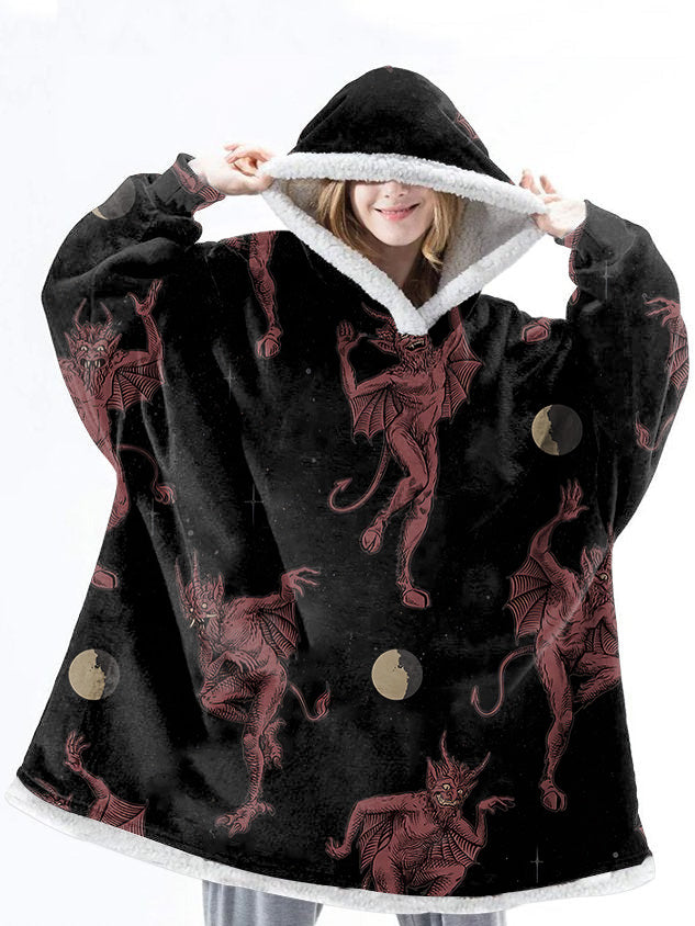 Hallowen Demon Oversize Flannel Hoodie Blanket