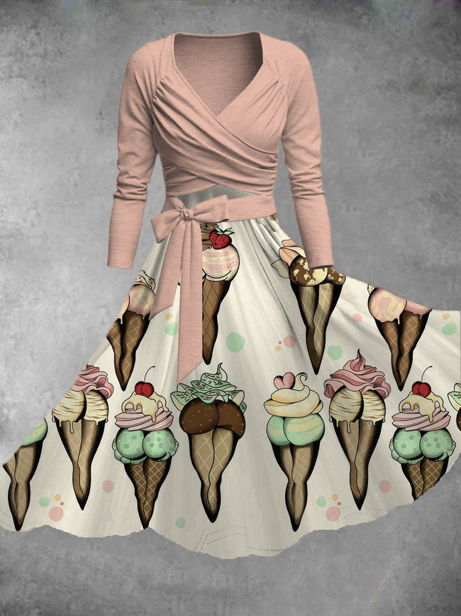 Women's Ice Cream Print Two-Piece Dress
