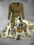 Women's Halloween Pumpkin Print Two-Piece Dress