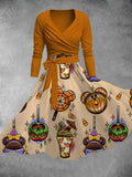 Women's Halloween Cartoon Print Two-Piece Dress