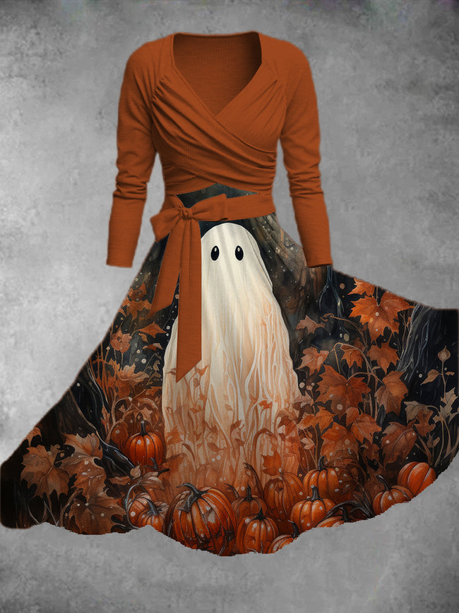 Halloween Ghost Print Two-Piece Dress