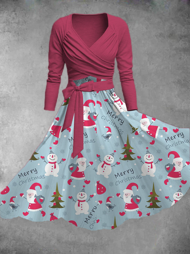Women's Cartoon Santa Print Two-Piece Dress