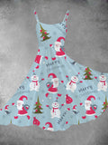 Women's Cartoon Santa Print Two-Piece Dress