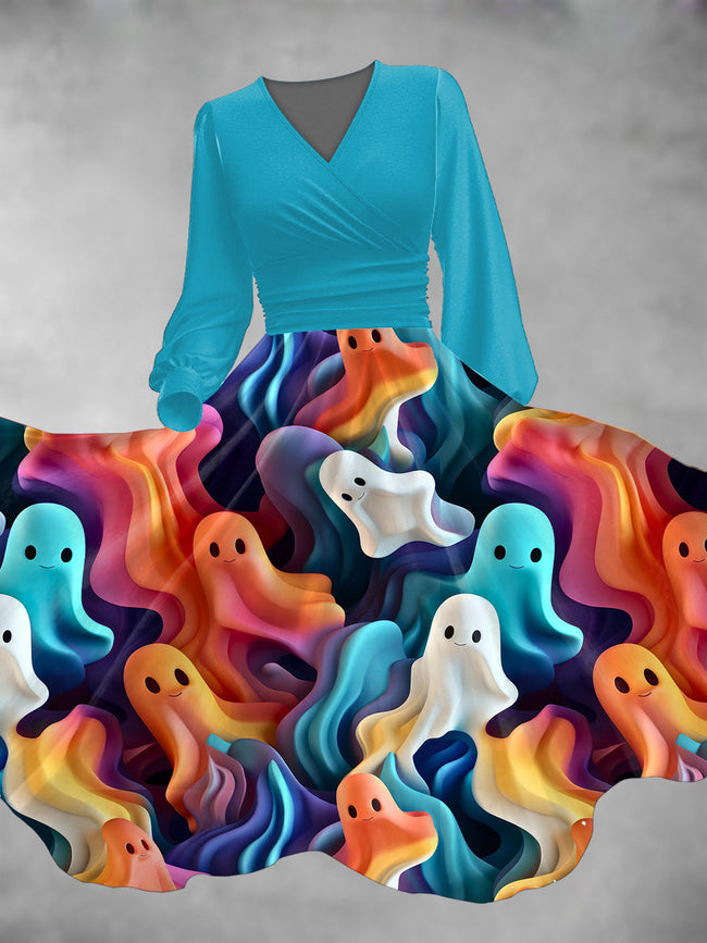 Women's Halloween Ghost Long Sleeve Maxi Dress