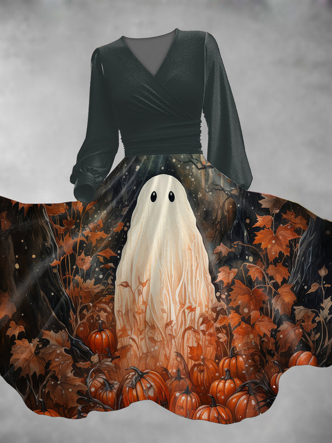 Women's Halloween Autumn Ghost Long Sleeve Maxi Dress