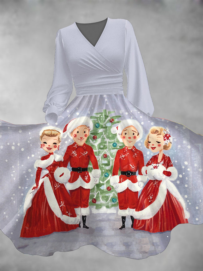 Women's Christmas Cartoon Print Long Sleeve Maxi Dress