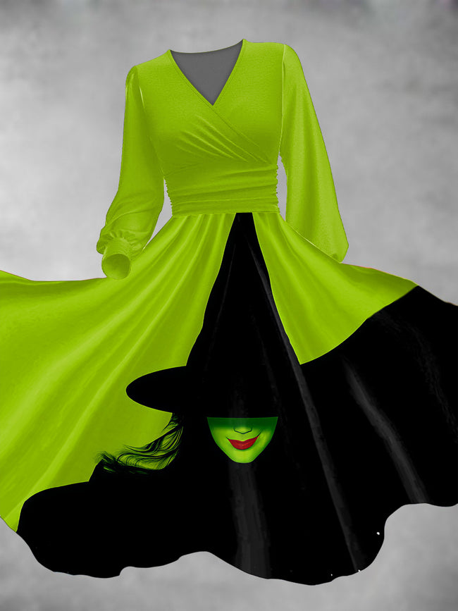 Women's Halloween Witch Ghost Long Sleeve Maxi Dress
