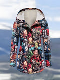 Winter Halloween Printed Hooded Drawstring Zipper Thickened Jacket