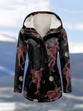 Winter Halloween Printed Hooded Drawstring Zipper Thickened Jacket