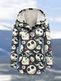 Winter Halloween Printed Hooded Drawstring Zipper Thickened Jacket