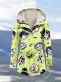 Winter Halloween Printed Hooded Drawstring Zipper Thickened Jacket