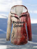 Winter Halloween Blood Printed Hooded Drawstring Zipper Thickened Jacket