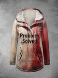 Winter Halloween Blood Printed Hooded Drawstring Zipper Thickened Jacket