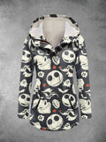 Winter Halloween Printed Hooded Drawstring Zipper Thickened Jacket