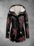 Winter Halloween Printed Hooded Drawstring Zipper Thickened Jacket