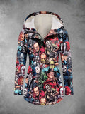 Winter Halloween Printed Hooded Drawstring Zipper Thickened Jacket