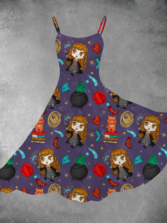 Women's Cartoon Wizard Print Two-Piece Dress