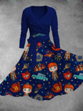 Women's Cartoon Wizard Print Two-Piece Dress