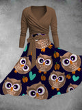 Women's Owls Print Two-Piece Dress