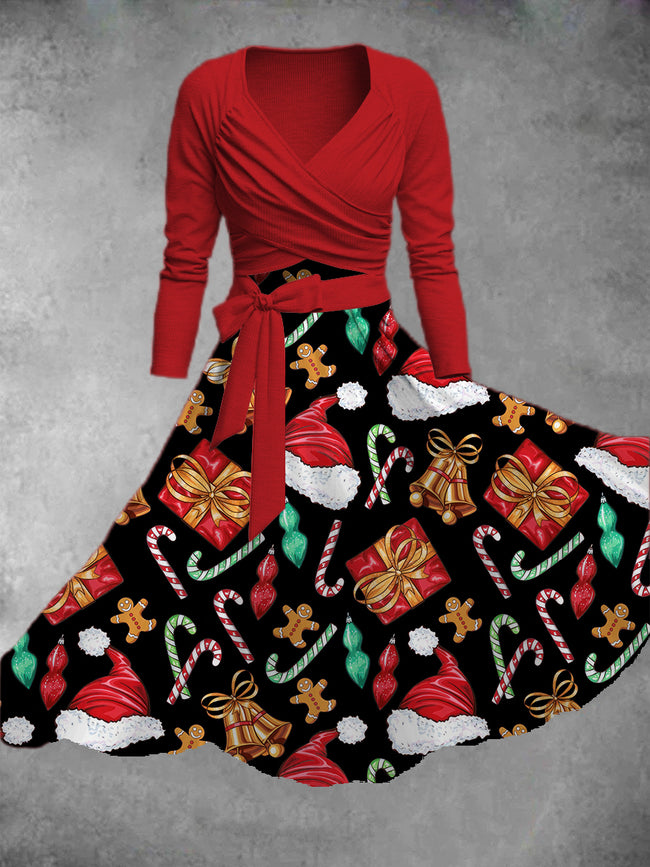 Women's Christmas Print Two-Piece Dress