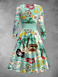 Women's Pirate Print Long Sleeve Midi Dress