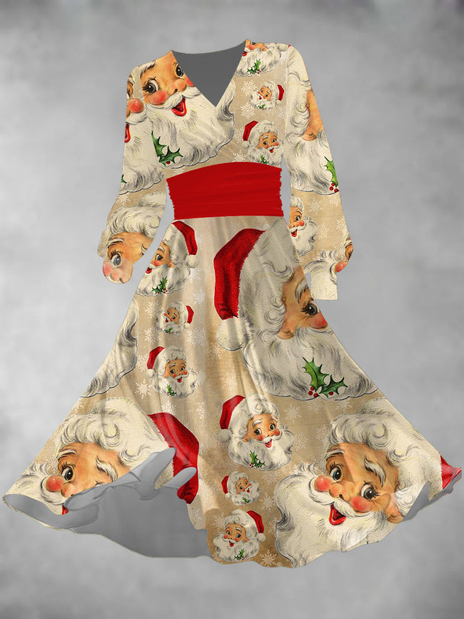 Women's Christmas Santa Claus Lantern Sleeve Maxi Dress