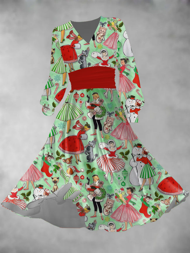 Women's Christmas Girl Lantern Sleeve Maxi Dress