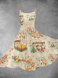 Women's Vintage Christmas  Print Two-Piece Dress