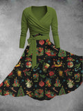 Women's Vintage Christmas  Print Two-Piece Dress