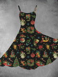 Women's Vintage Christmas  Print Two-Piece Dress