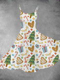 Women's Watercolor Christmas Print Two-Piece Dress