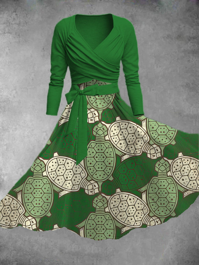 Women's Sea Turtle Print Two-Piece Dress