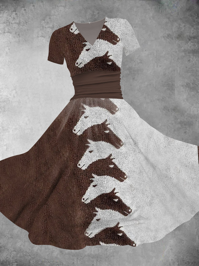 Women's Vintage Horse Print Maxi Dress