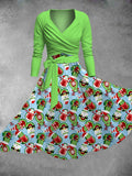 Women's Christmas Avocado Print Two-Piece Dress