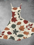 Women's Autumn Leaves Print Two-Piece Dress