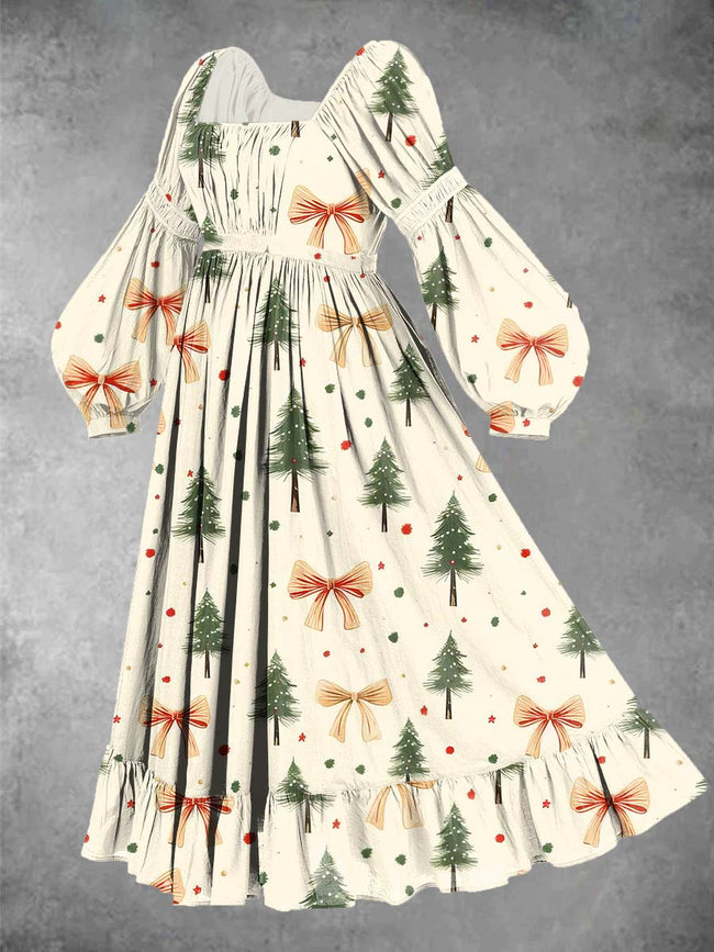 Women's Vintage Christmas Print Maxi Dress