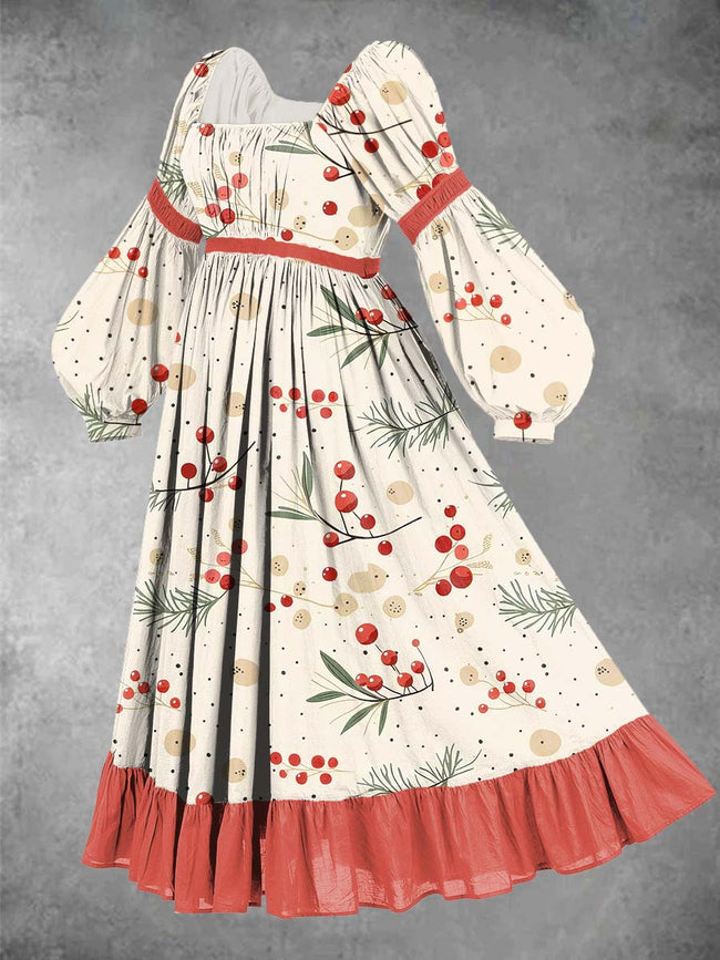 Women's Vintage Christmas Tree Print Maxi Dress