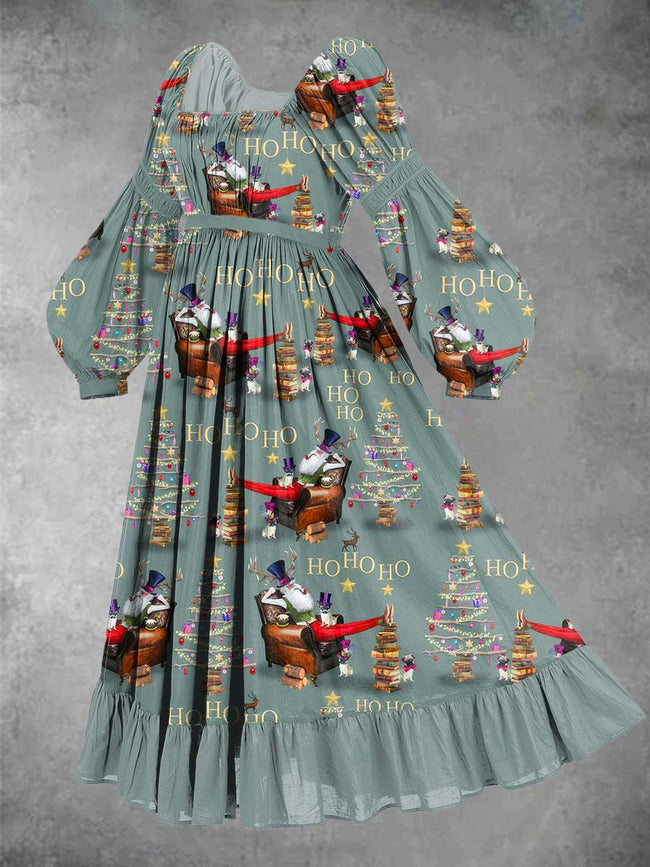 Women's Vintage Christmas Print Maxi Dress