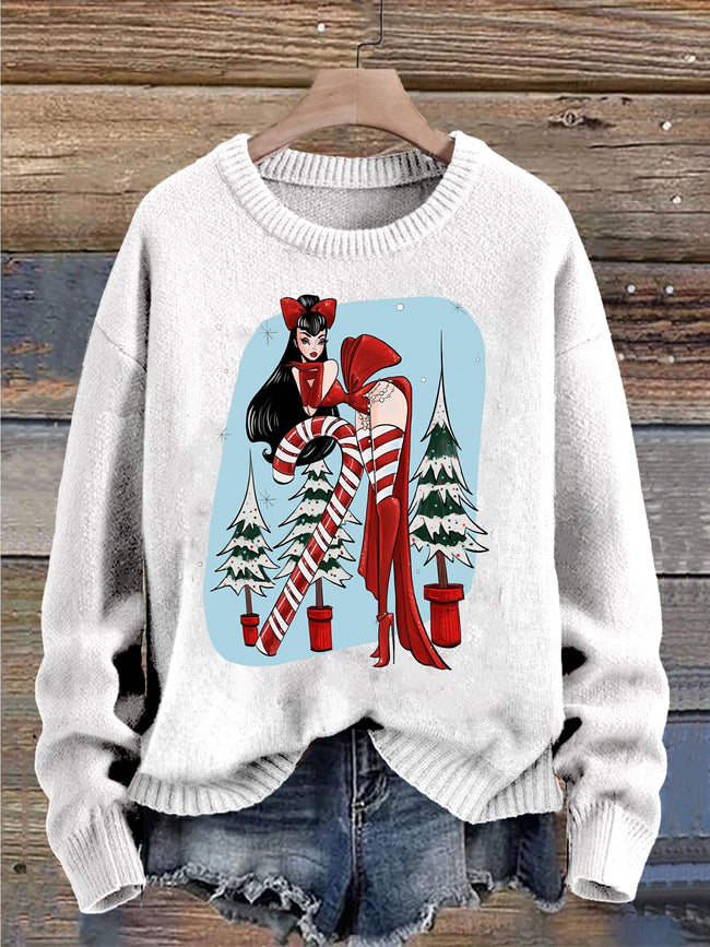 Vintage Christmas Pin up Girl Print Sweatshirt