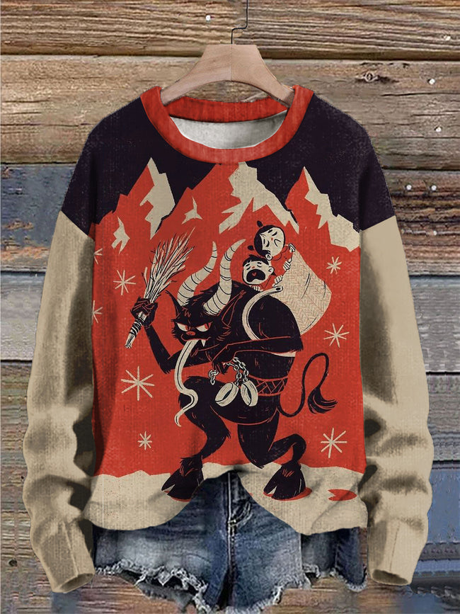 Vintage Merry Krampus Print Sweatshirt