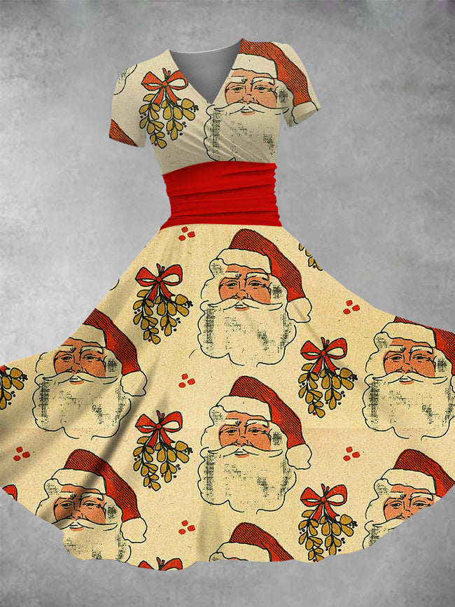 Women's Christmas Vintage Santa Print Maxi Dress