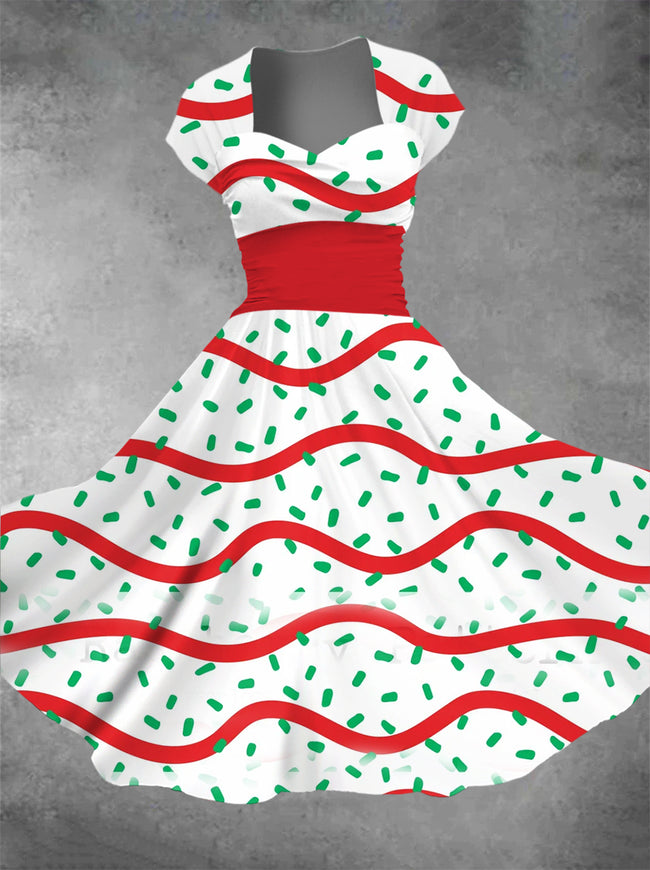 Women's Vintage Christmas Print Square Neck Maxi Dress