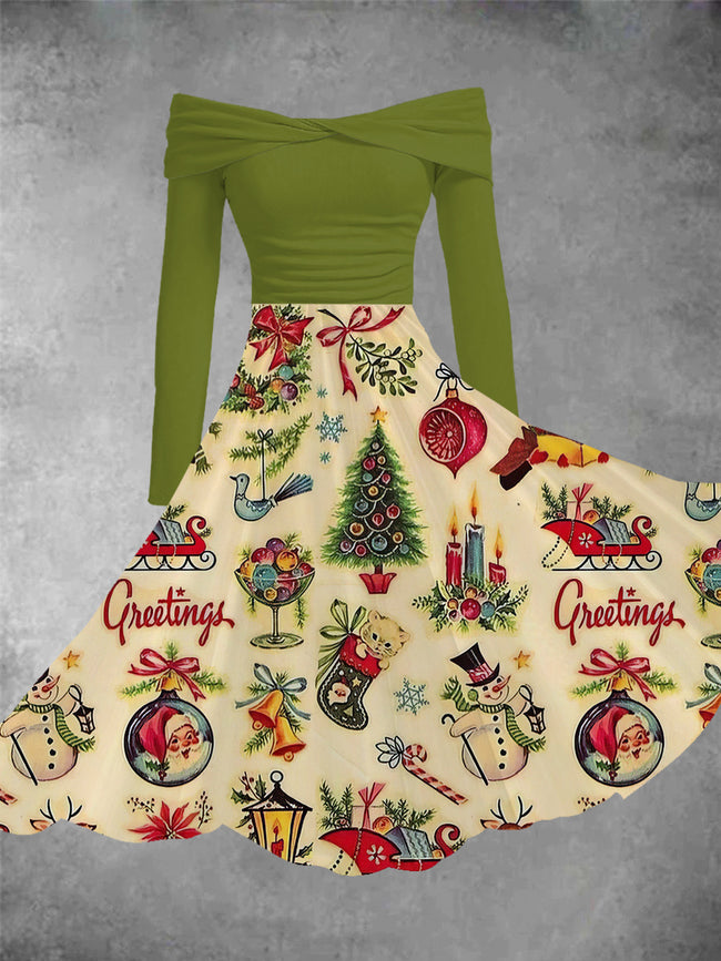 Women's Vintage Christmas Tree Print  Dress